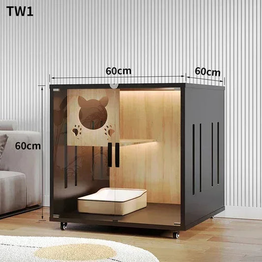 Contemporary Wooden Cat Villa - Spacious Indoor Cat Cage and Litter House in Solid Wood Design